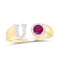 10K Yellow Gold Diamond 4mm Rd-Ru Synthetic Initial Ladies Ring