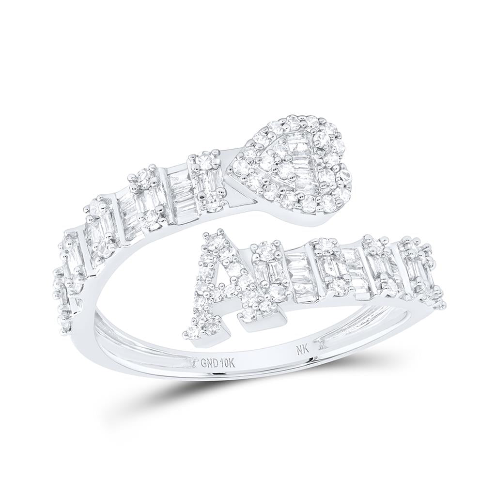 Diamond Fashion Initial Ladies Heart Cuff Ring 1/2 to 5/8 Cttw