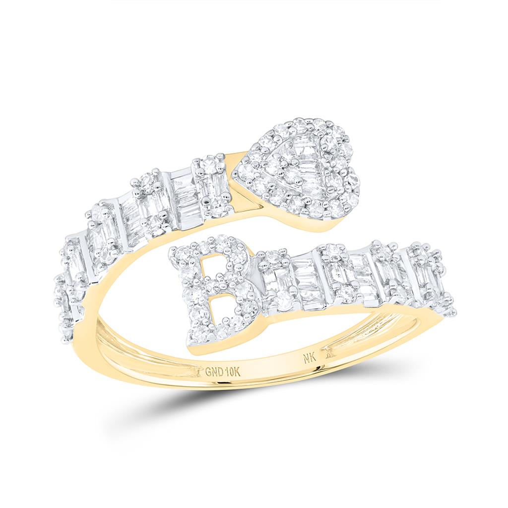 Diamond Fashion Initial Ladies Heart Cuff Ring 1/2 to 5/8 Cttw