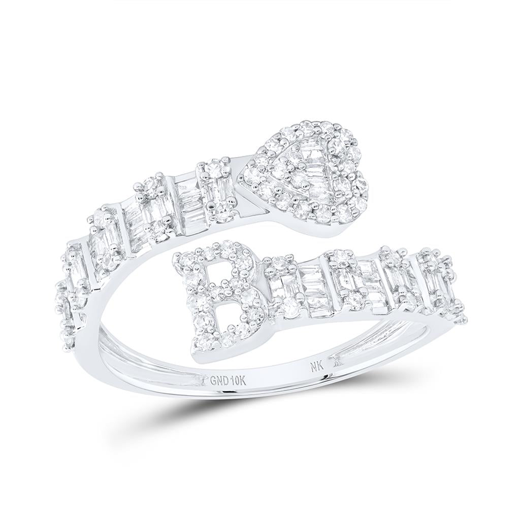 Diamond Fashion Initial Ladies Heart Cuff Ring 1/2 to 5/8 Cttw