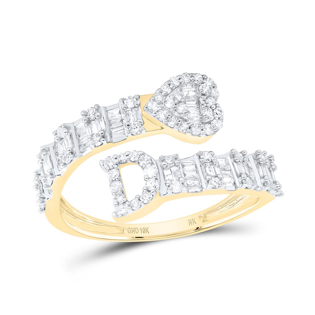 Diamond Fashion Initial Ladies Heart Cuff Ring 1/2 to 5/8 Cttw