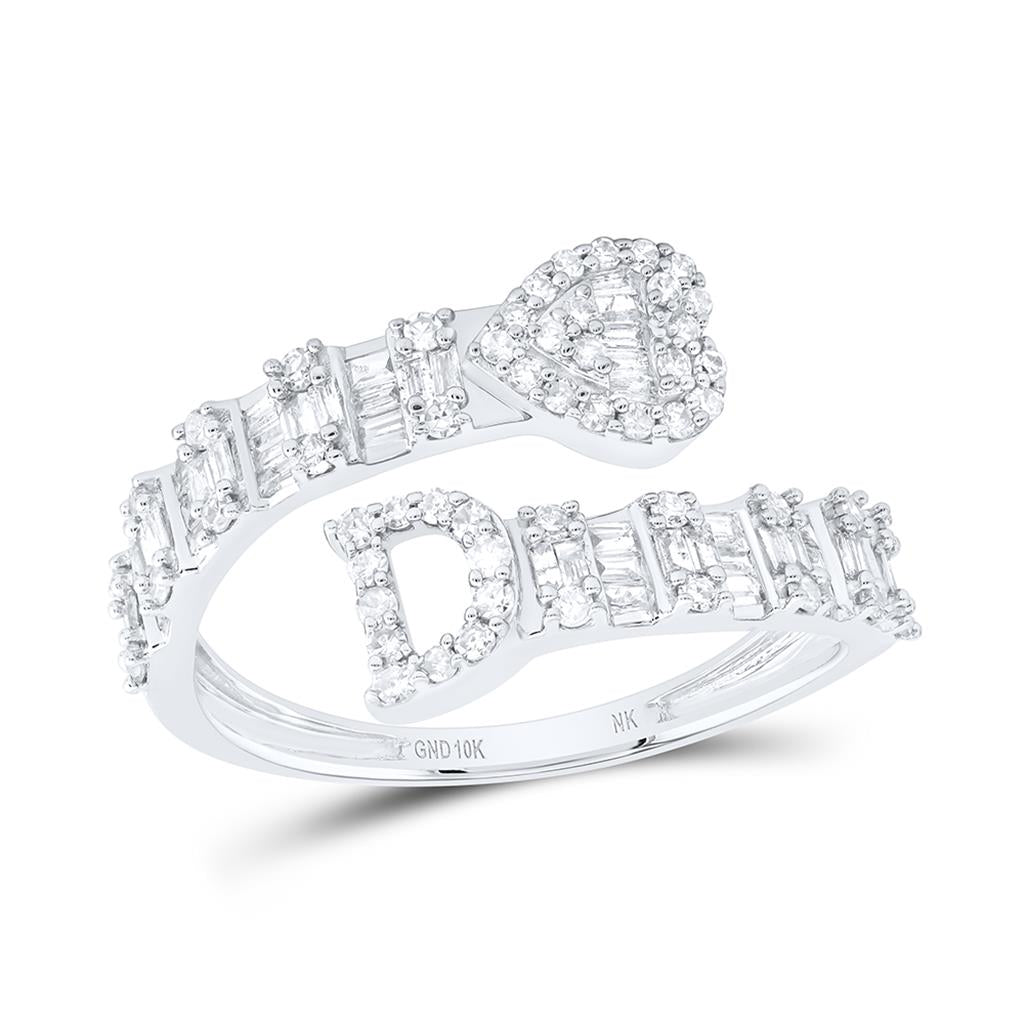Diamond Fashion Initial Ladies Heart Cuff Ring 1/2 to 5/8 Cttw