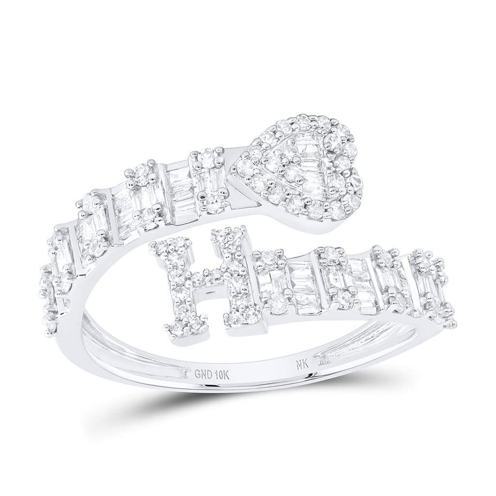 Diamond Fashion Initial Ladies Heart Cuff Ring 1/2 to 5/8 Cttw