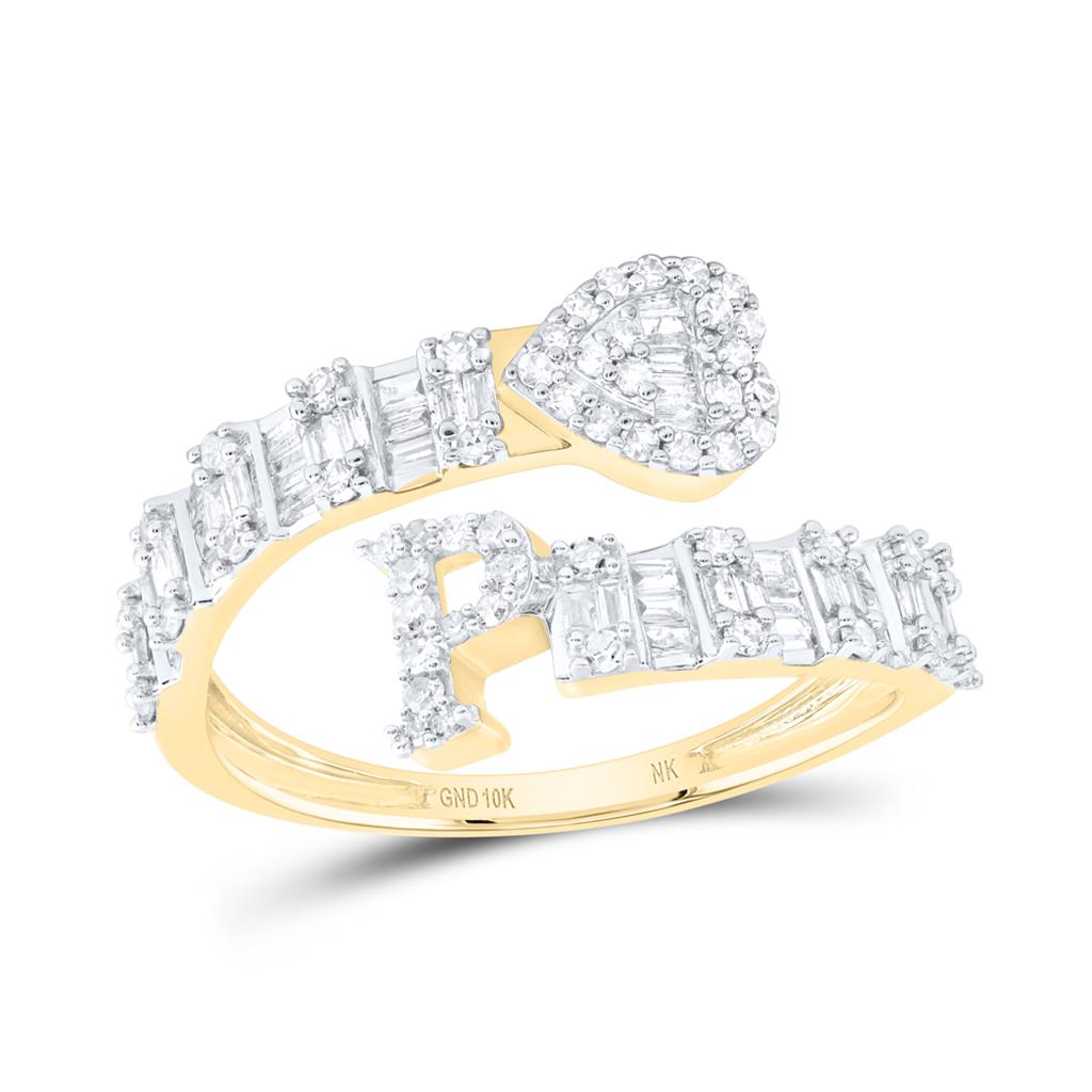 Diamond Fashion Initial Ladies Heart Cuff Ring 1/2 to 5/8 Cttw