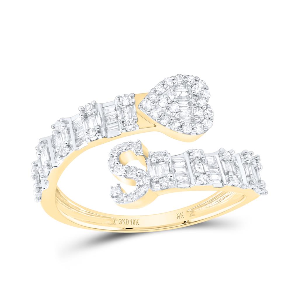 Diamond Fashion Initial Ladies Heart Cuff Ring 1/2 to 5/8 Cttw