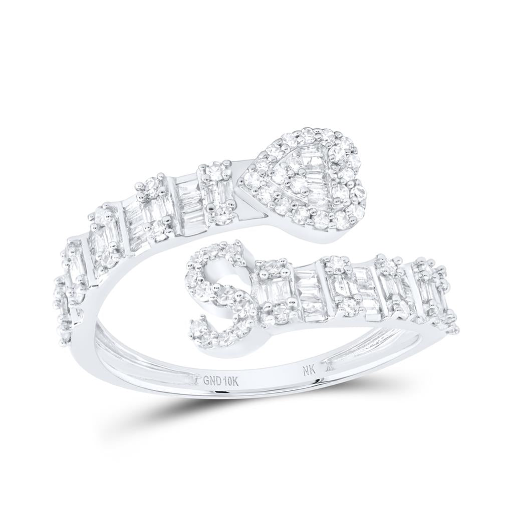 Diamond Fashion Initial Ladies Heart Cuff Ring 1/2 to 5/8 Cttw