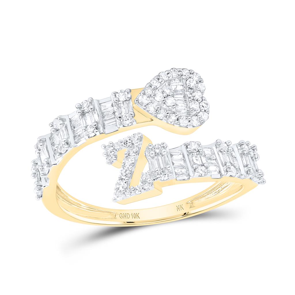 Diamond Fashion Initial Ladies Heart Cuff Ring 1/2 to 5/8 Cttw