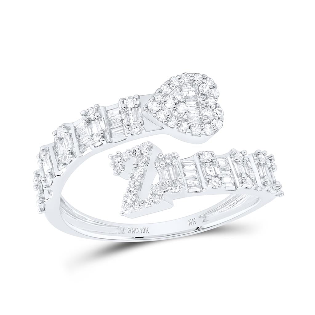 Diamond Fashion Initial Ladies Heart Cuff Ring 1/2 to 5/8 Cttw