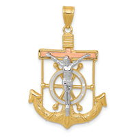 14k Tri-color Diamond-cut w/Textured Mariners Crucifix Pendant