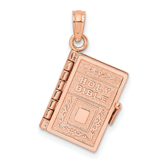 14k Rose Gold 3-D Holy Bible w/ Lords Prayer Moveable Charm