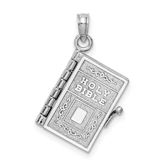 14k White Gold 3-D Holy Bible w/ Lords Prayer Moveable Charm