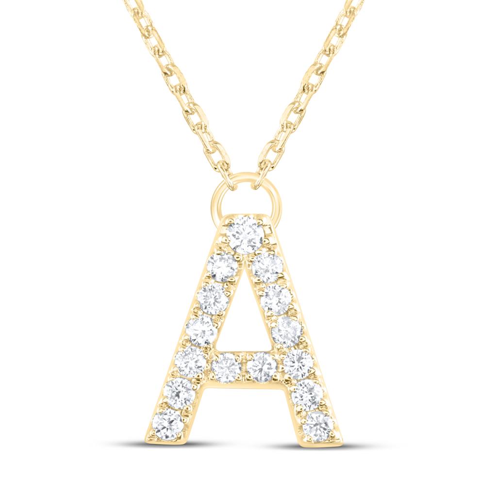 10K Yellow Gold Diamond Ana M Initial Fashion Necklace (16 Inch)