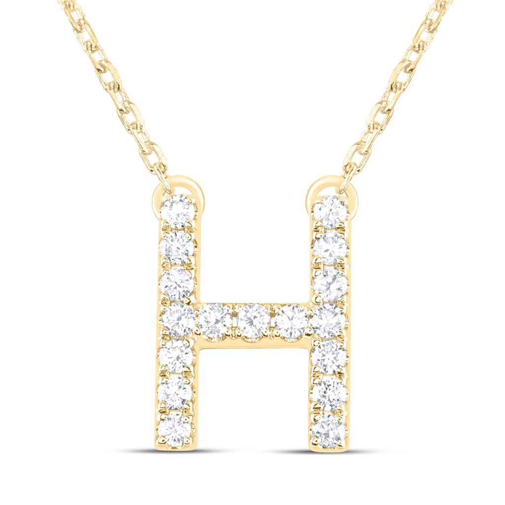 10K Yellow Gold Diamond Ana M Initial Fashion Necklace (16 Inch)