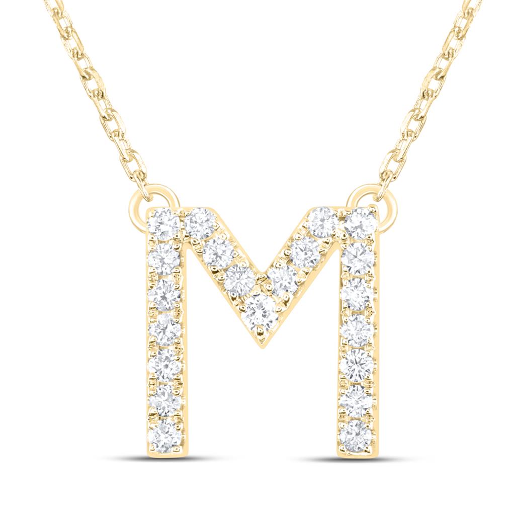 10K Yellow Gold Diamond Ana M Initial Fashion Necklace (16 Inch)
