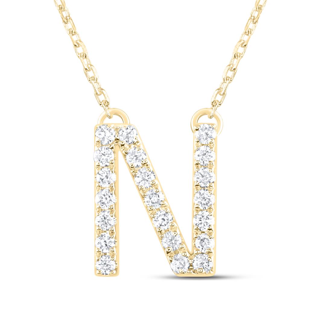 10K Yellow Gold Diamond Ana M Initial Fashion Necklace (16 Inch)