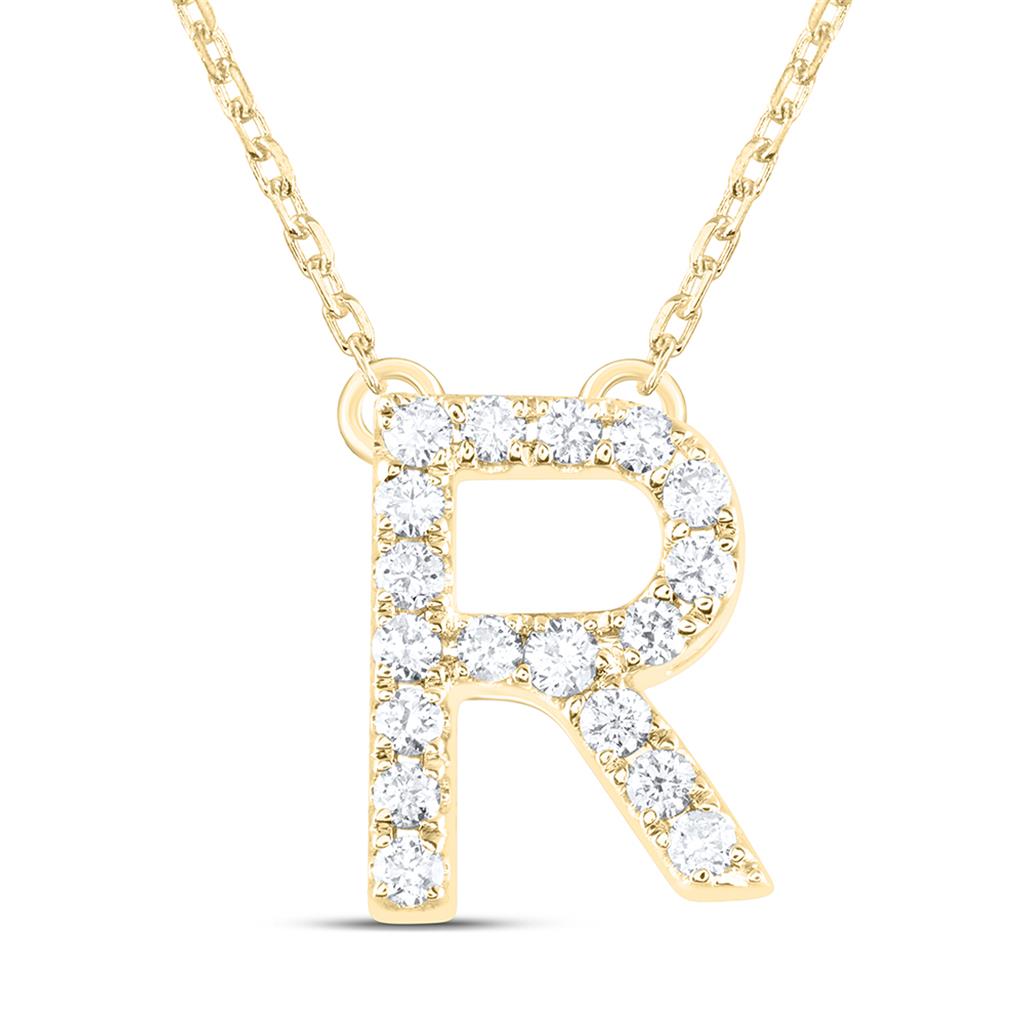 10K Yellow Gold Diamond Ana M Initial Fashion Necklace (16 Inch)