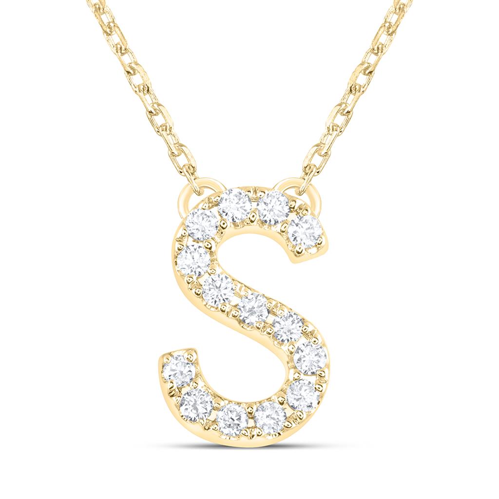 10K Yellow Gold Diamond Ana M Initial Fashion Necklace (16 Inch)