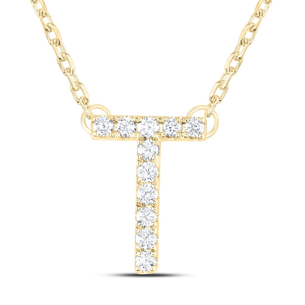 10K Yellow Gold Diamond Ana M Initial Fashion Necklace (16 Inch)