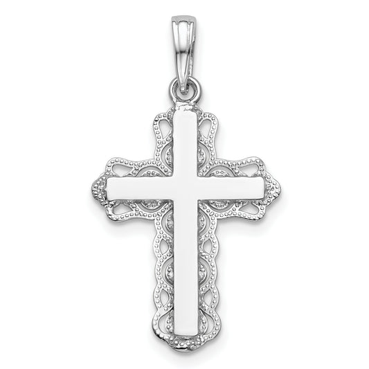14K White Gold Lace Trim Cross Pendant