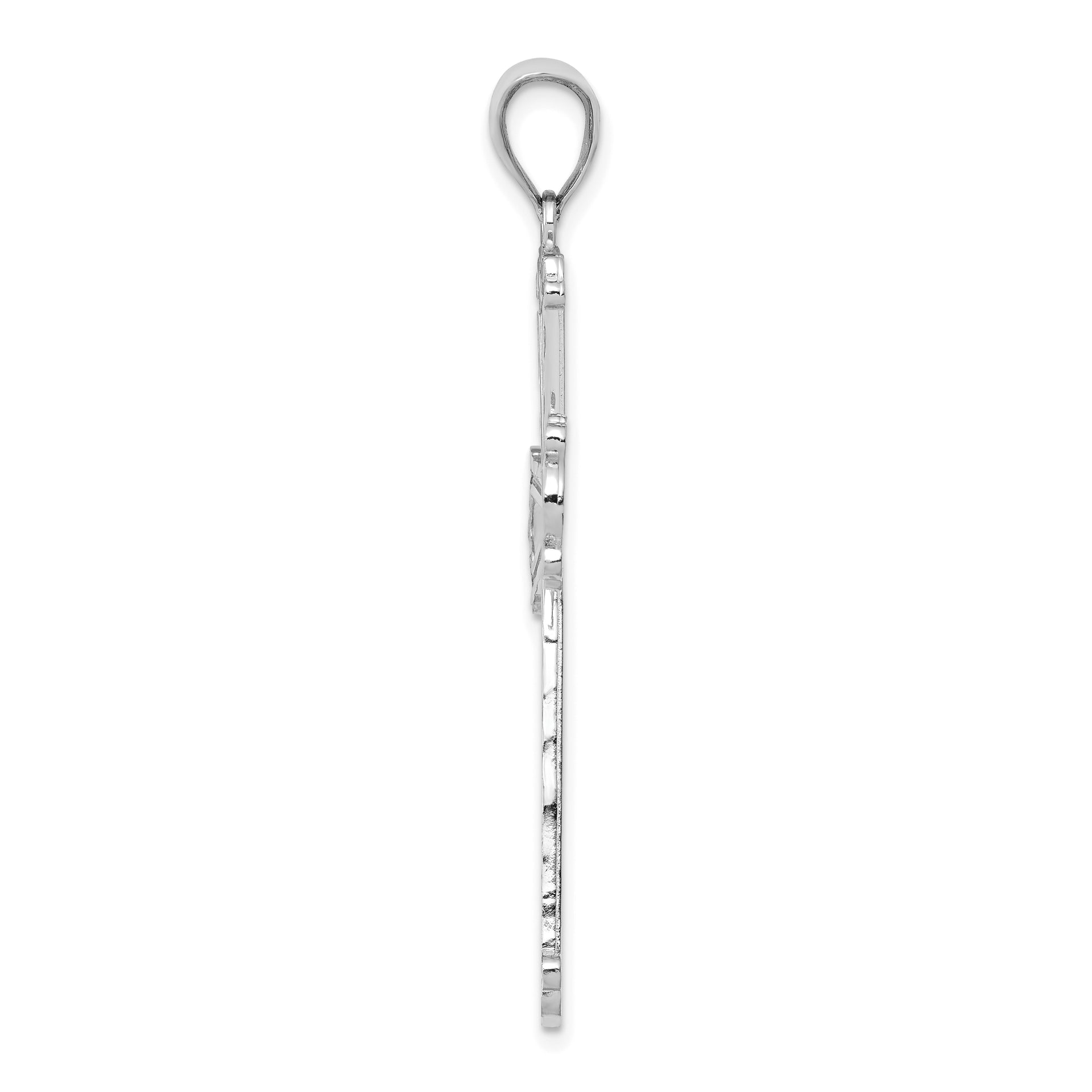 14K White Gold Diamond-cut Cross Pendant