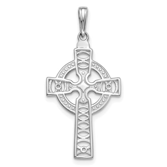 14K White Gold Celtic Cross w/Eternity Circle Pendant