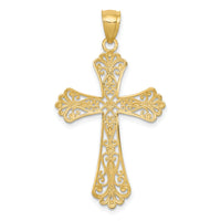 14k w/Rhodium Diamond-cut Cross Pendant