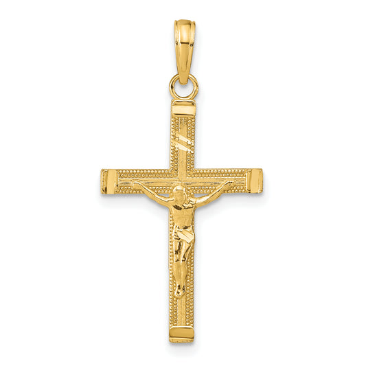 14K Diamond-cut Fancy Tipped Crucifix Pendant