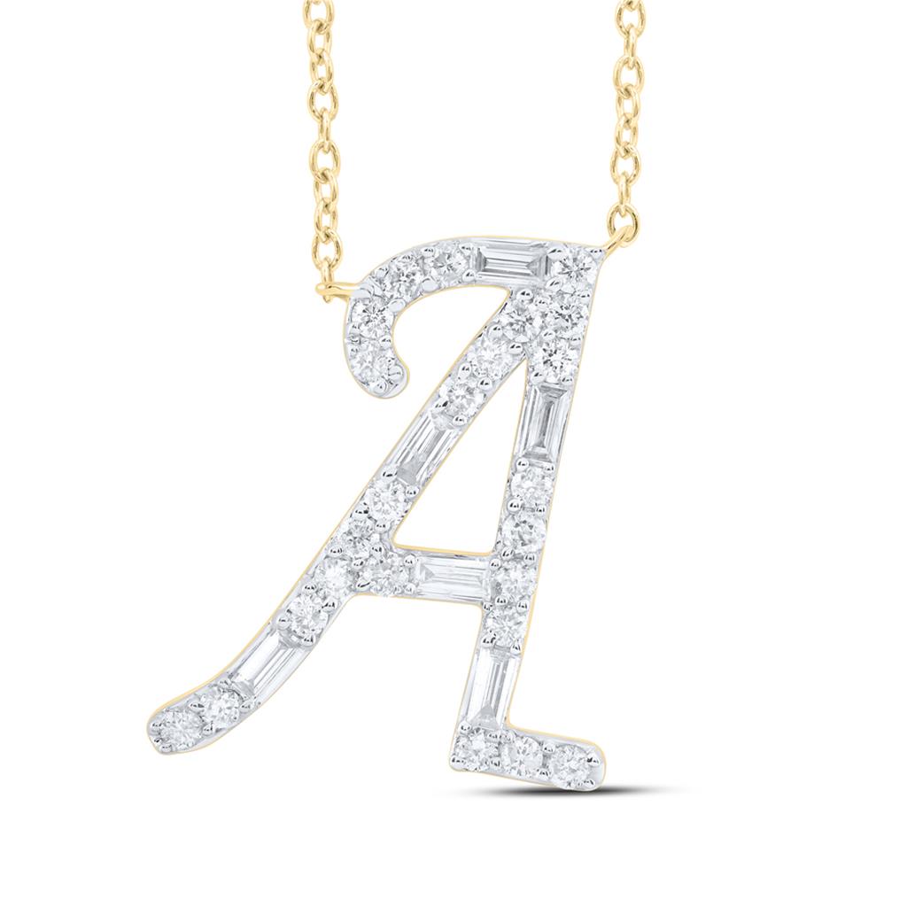 Diamond Initial Fashion Baguette Necklace (18 Inch)