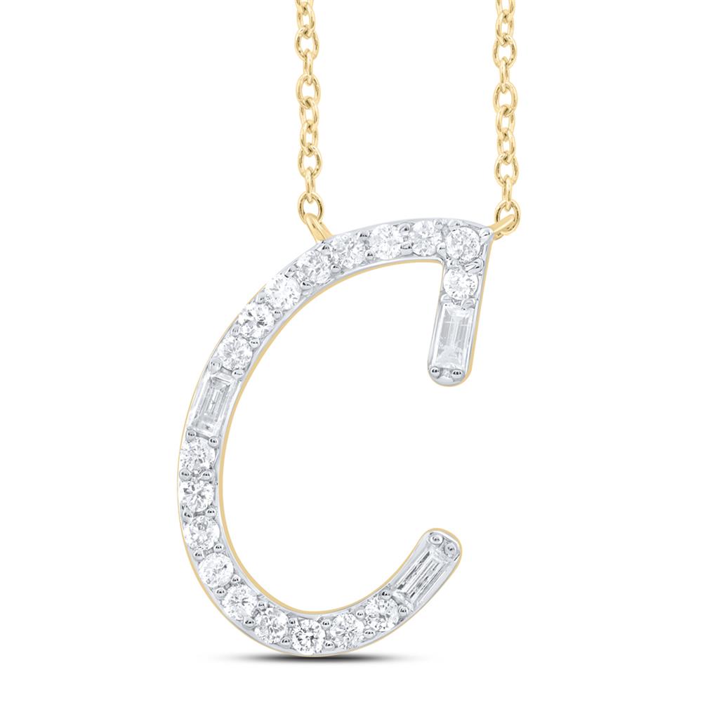 Diamond Initial Fashion Baguette Necklace (18 Inch)