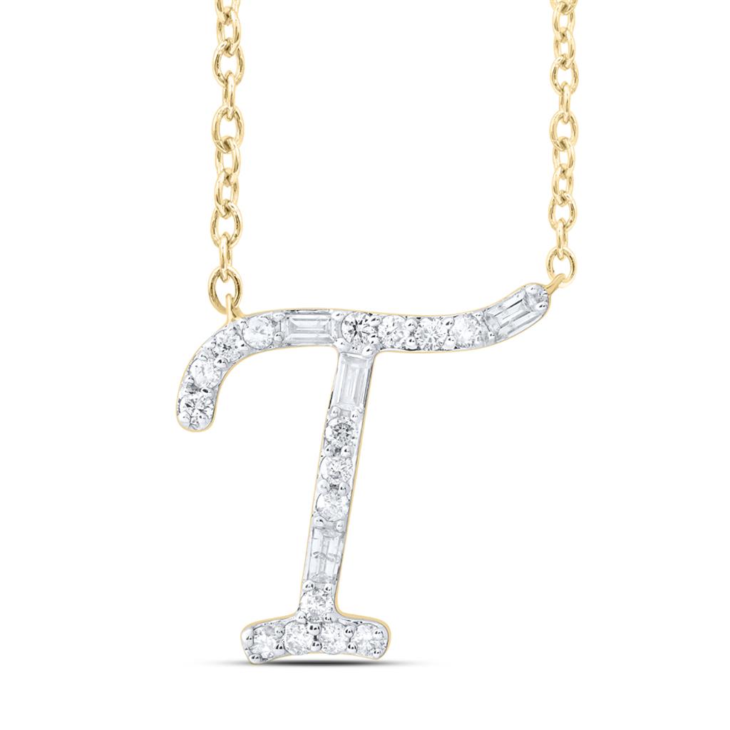 Diamond Initial Fashion Baguette Necklace (18 Inch)