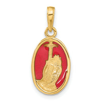 14K Red Enamel Praying Hands and Cross Pendant