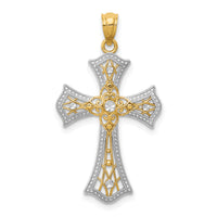 14K w/Rhodium Diamond-Cut Cross Pendant
