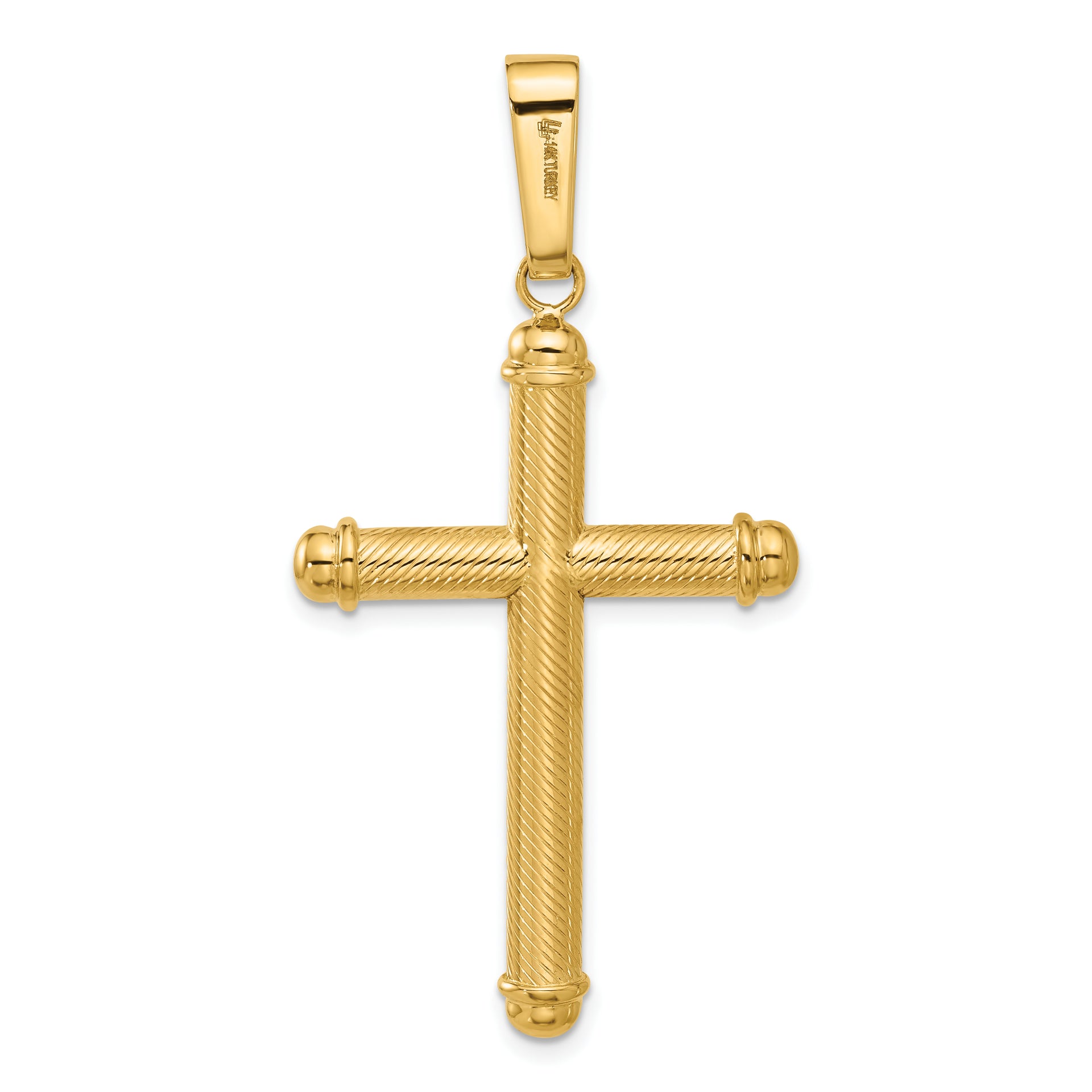 14K Polished and Textured Cross Pendant
