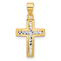 14K Two-tone Polished and Diamond-cut Cross Pendant
