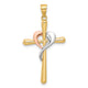 14K Two-tone with White Rhodium Polished Cross with Heart Pendant