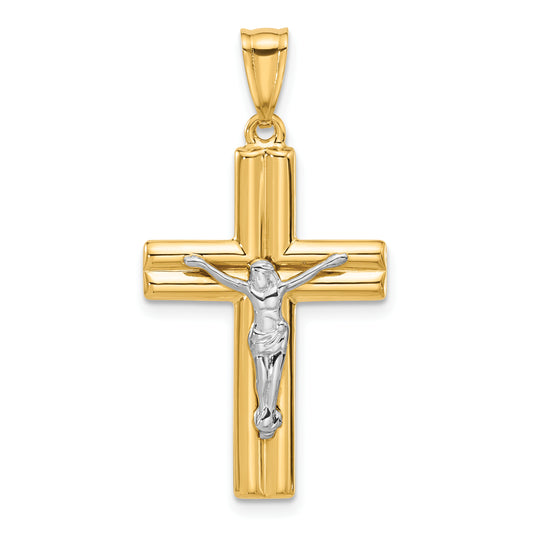 14K Two-tone Polished and Textured Crucifix Pendant