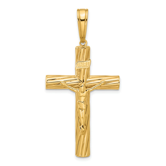 14K Polished and Textured Crucifix Pendant