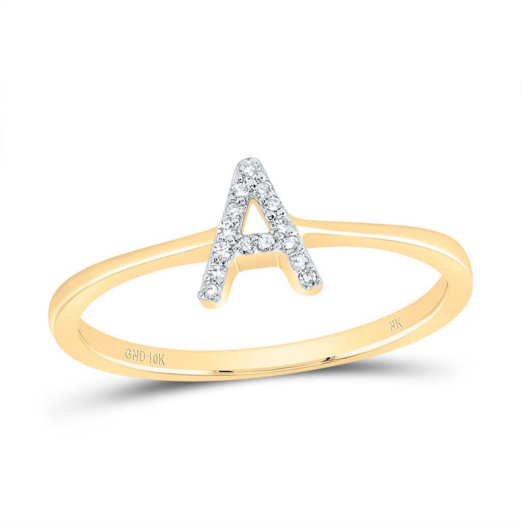 10K Yellow Gold Diamond Gift Initial Ring 1/20 to 1/10 Cttw