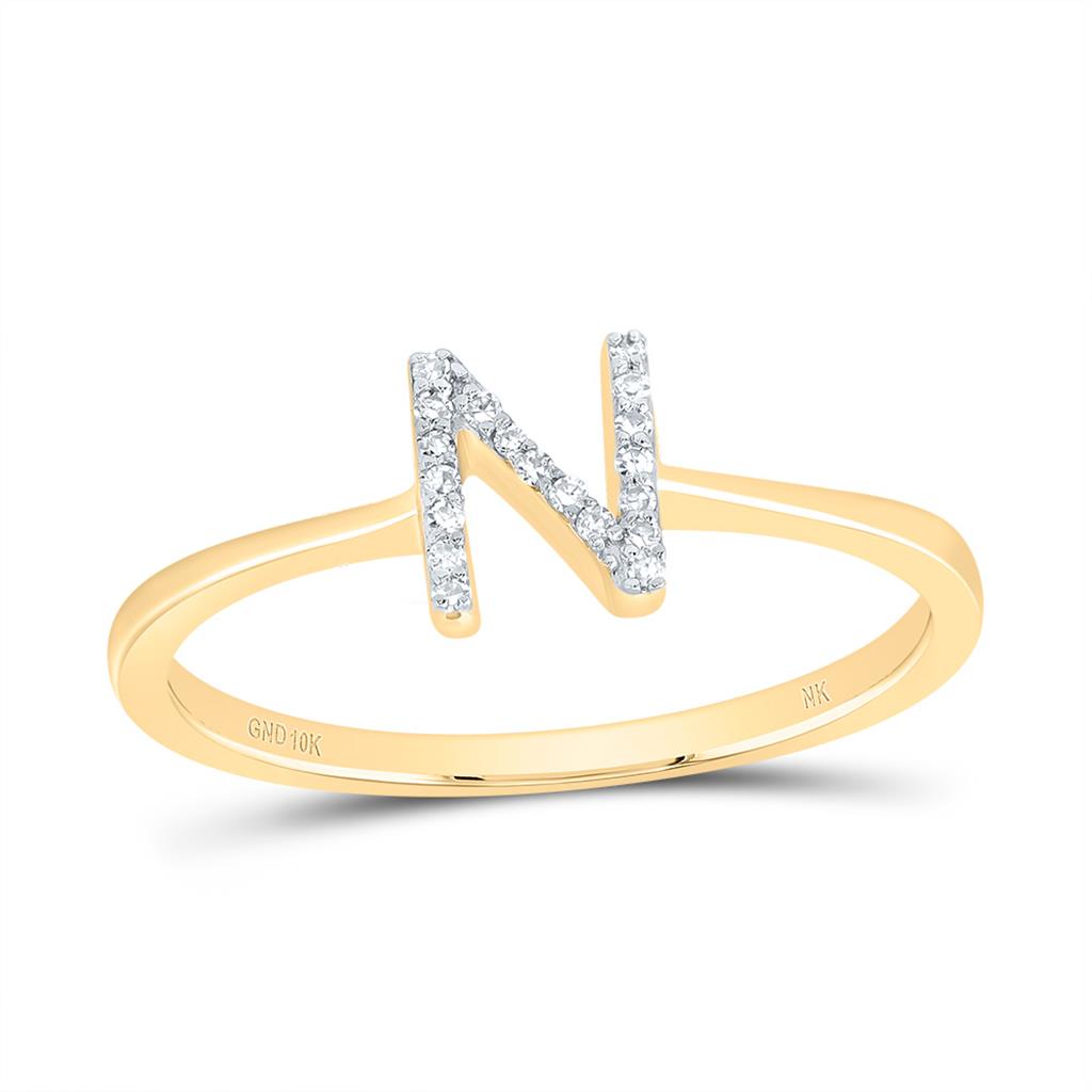 10K Yellow Gold Diamond Gift Initial Ring 1/20 to 1/10 Cttw