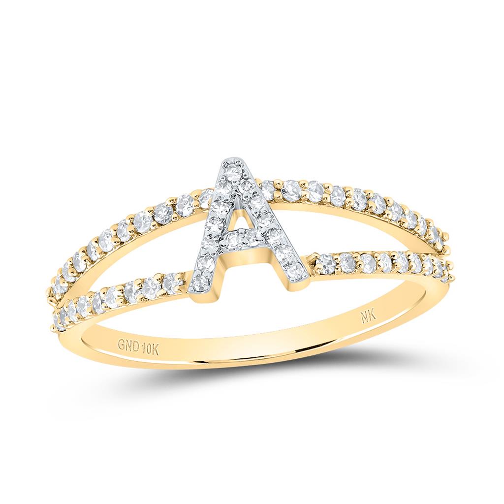10K Yellow Gold Diamond Gift Initial Ladies Ring 1/5 to 1/4 Cttw