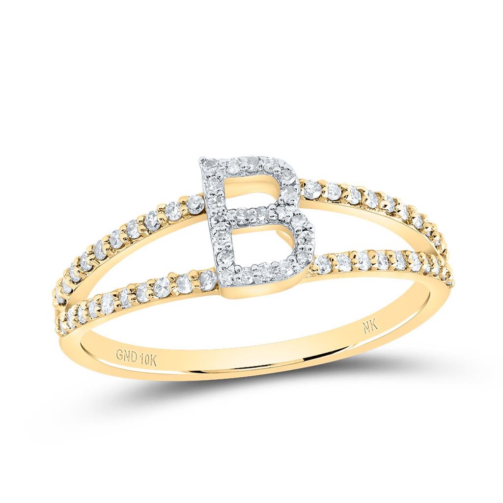 10K Yellow Gold Diamond Gift Initial Ladies Ring 1/5 to 1/4 Cttw