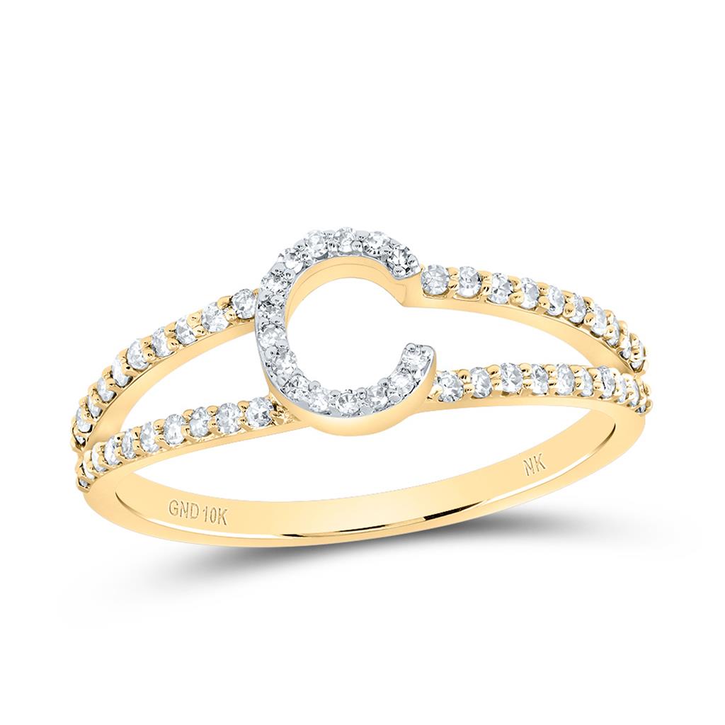 10K Yellow Gold Diamond Gift Initial Ladies Ring 1/5 to 1/4 Cttw