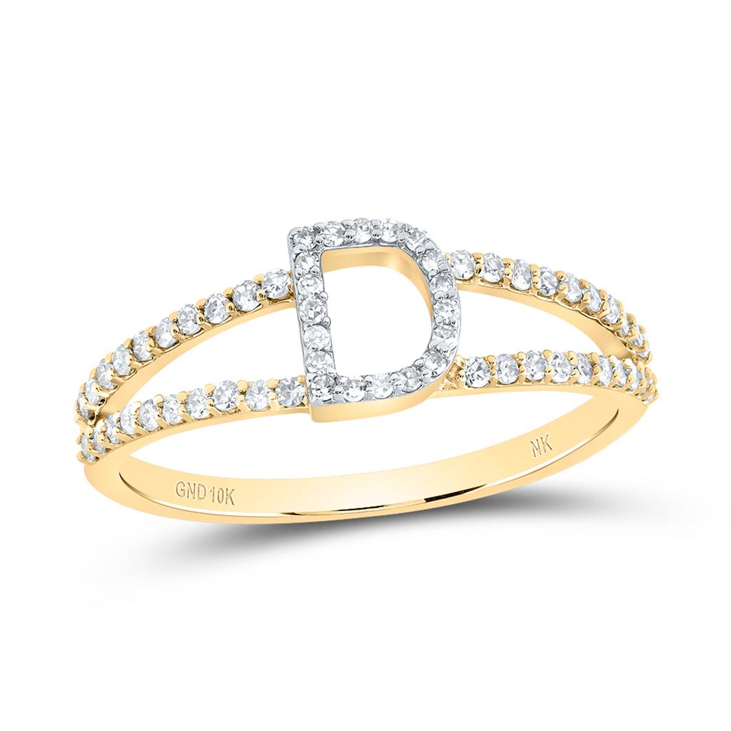 10K Yellow Gold Diamond Gift Initial Ladies Ring 1/5 to 1/4 Cttw