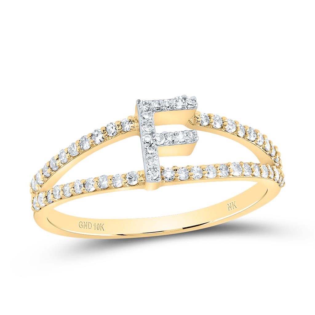 10K Yellow Gold Diamond Gift Initial Ladies Ring 1/5 to 1/4 Cttw