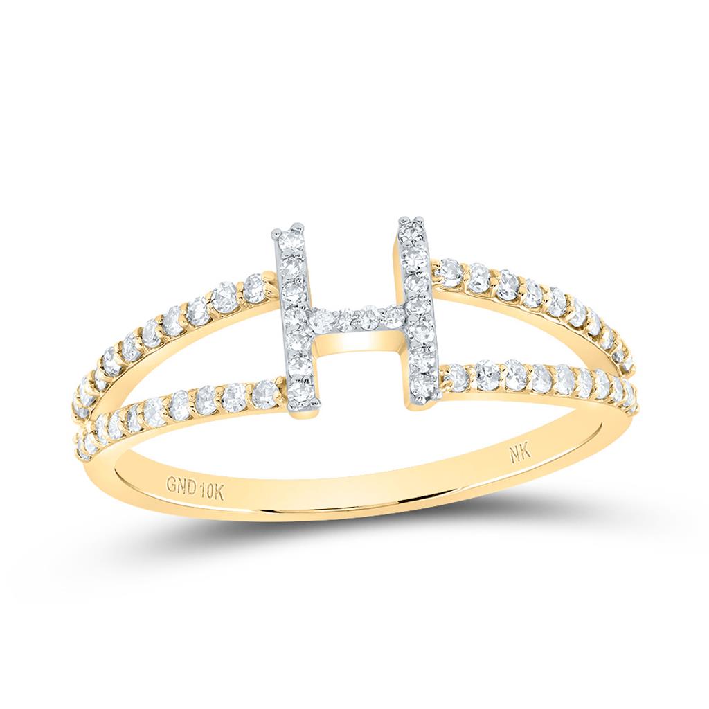 10K Yellow Gold Diamond Gift Initial Ladies Ring 1/5 to 1/4 Cttw