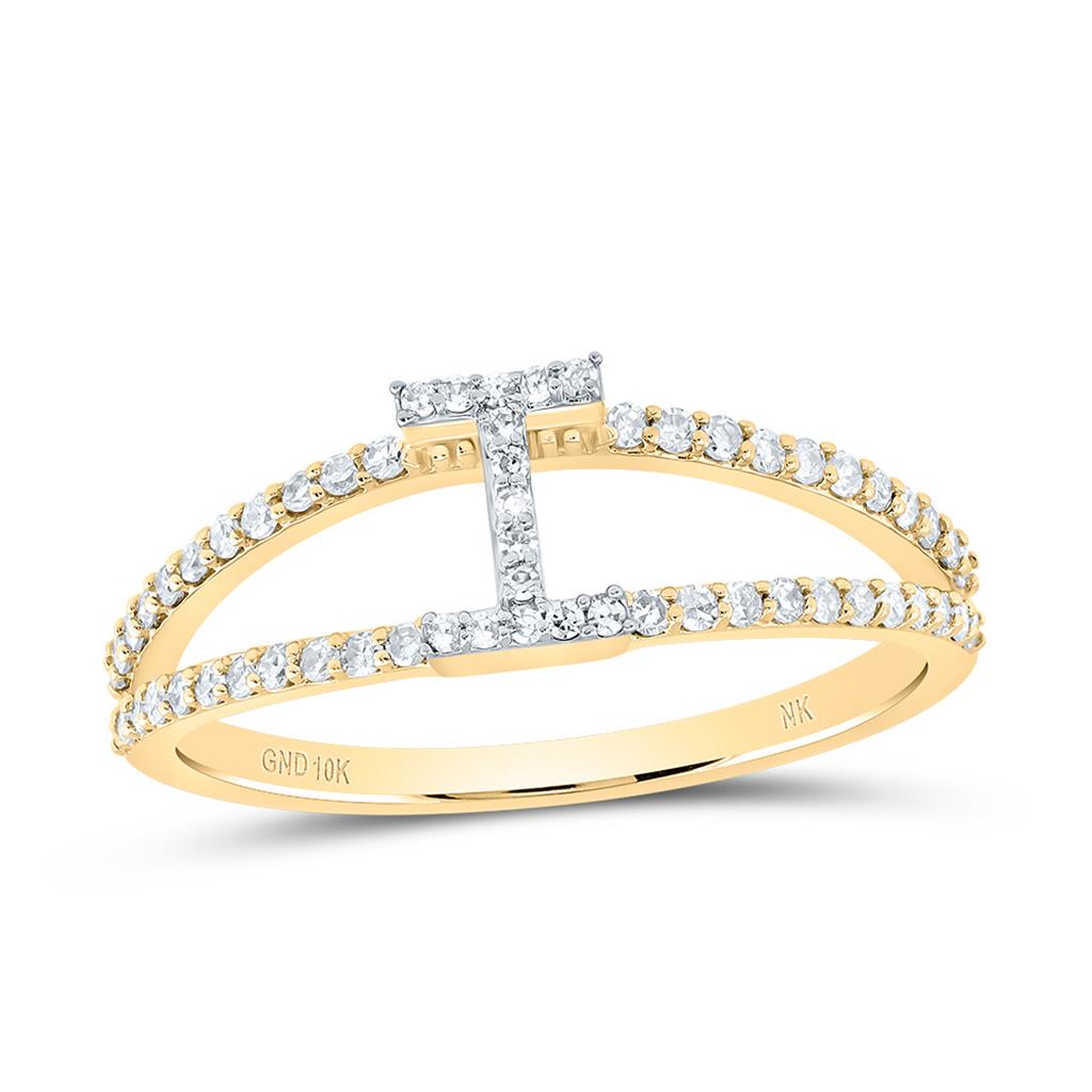 10K Yellow Gold Diamond Gift Initial Ladies Ring 1/5 to 1/4 Cttw