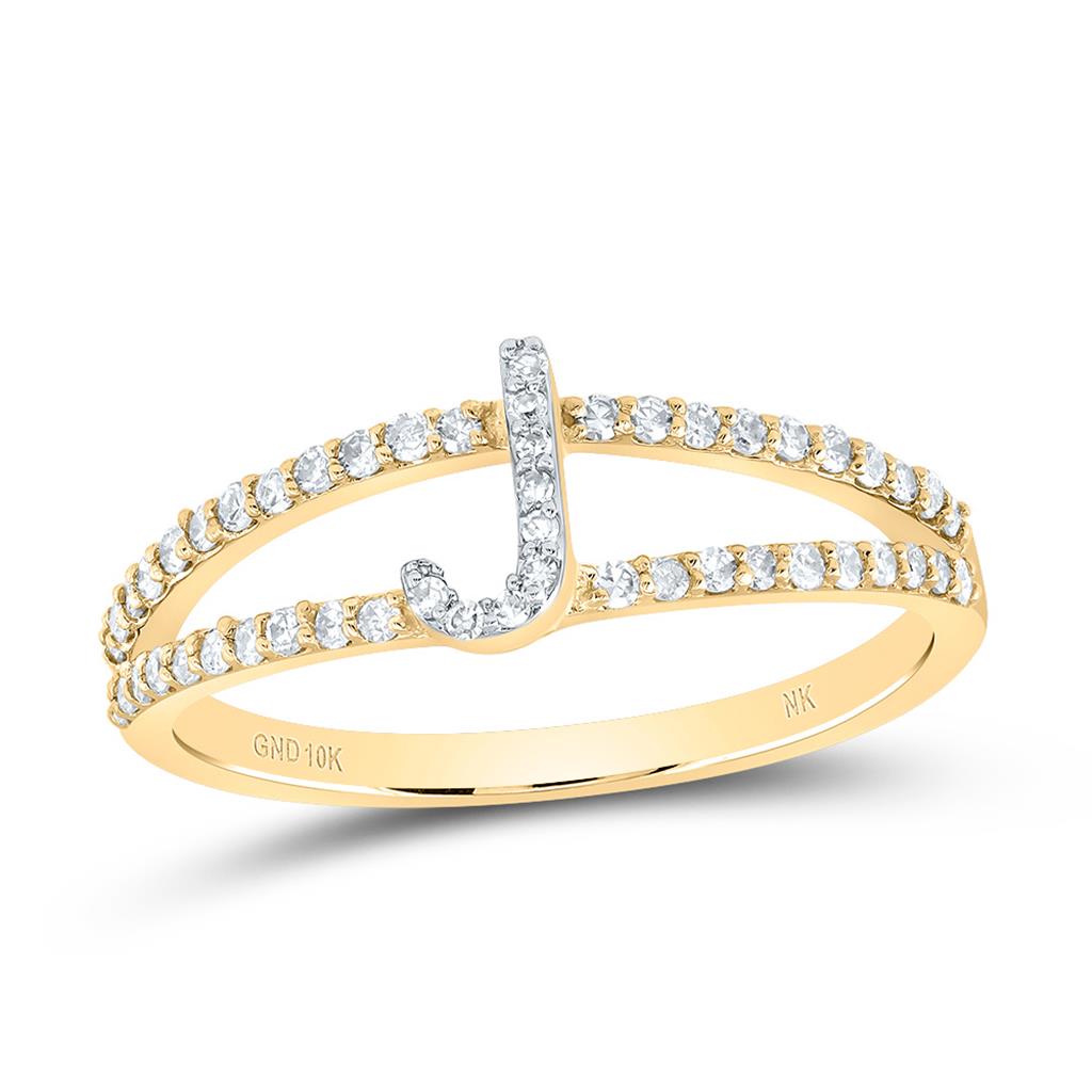 10K Yellow Gold Diamond Gift Initial Ladies Ring 1/5 to 1/4 Cttw