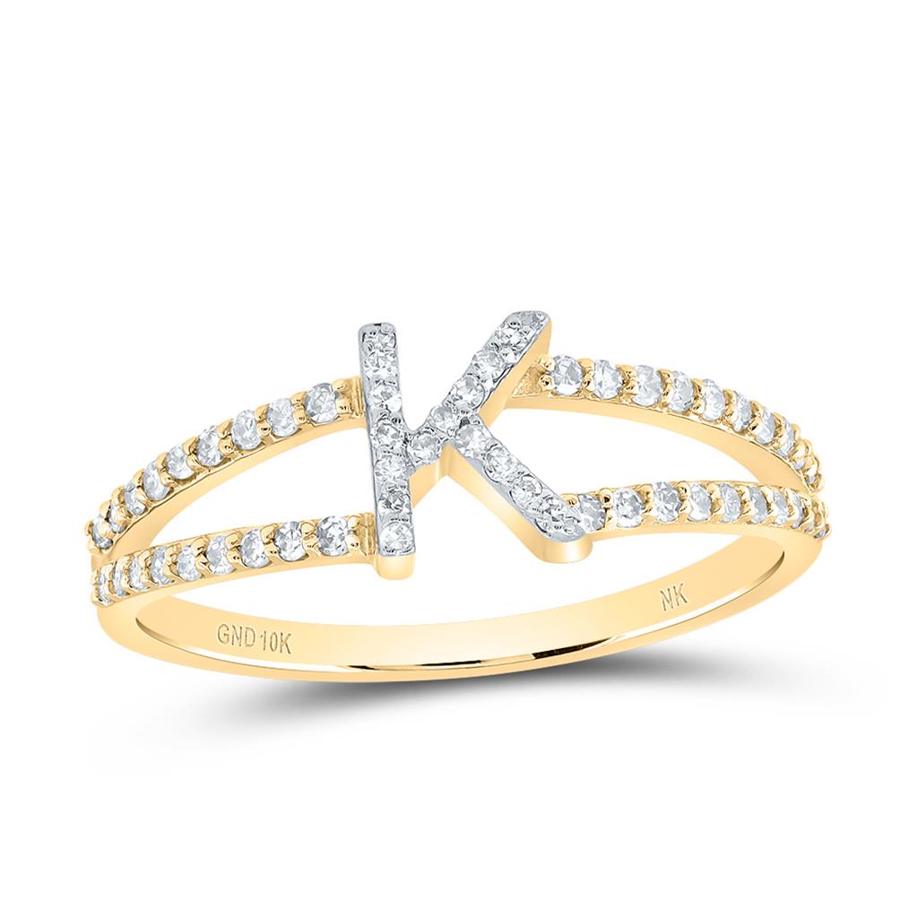 10K Yellow Gold Diamond Gift Initial Ladies Ring 1/5 to 1/4 Cttw