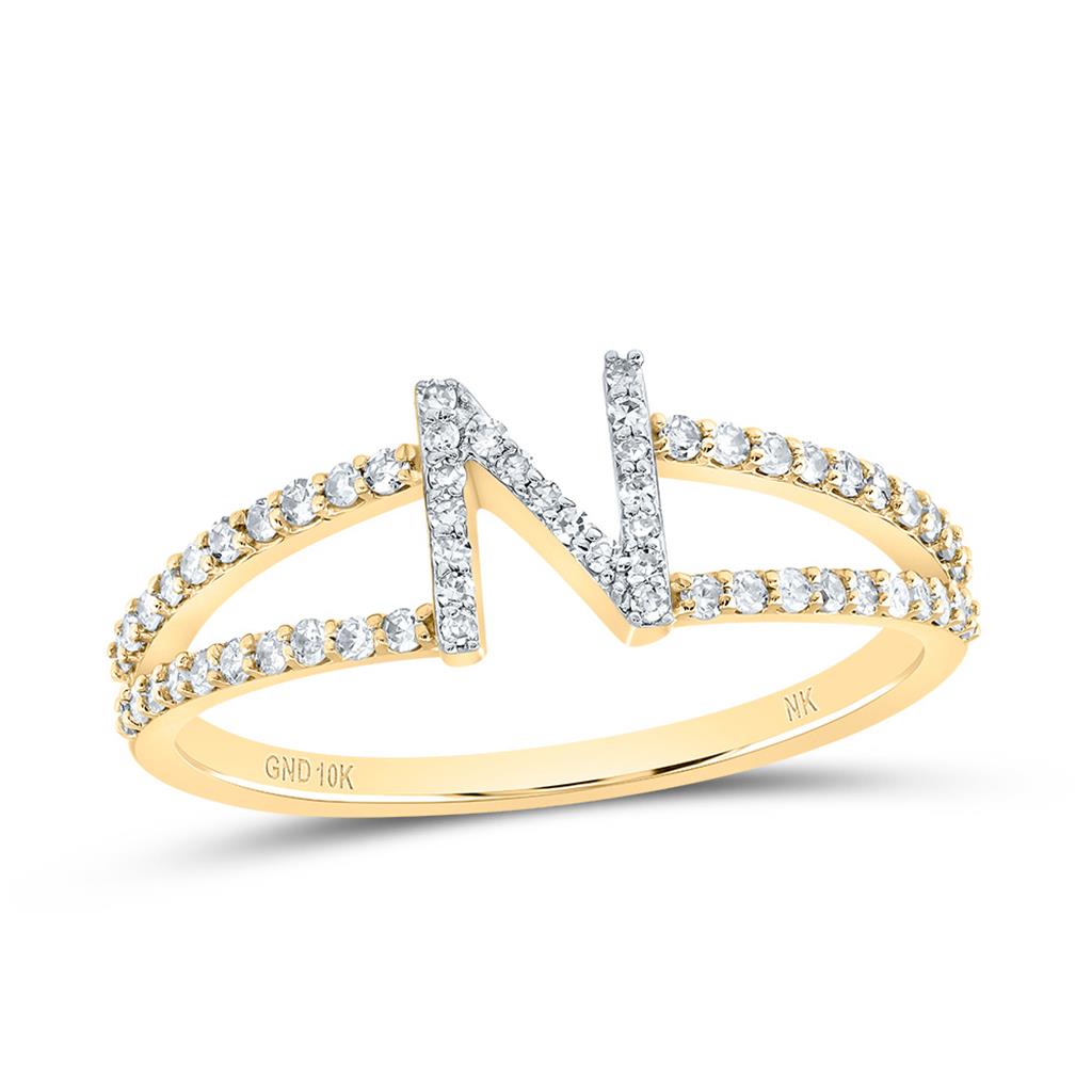 10K Yellow Gold Diamond Gift Initial Ladies Ring 1/5 to 1/4 Cttw
