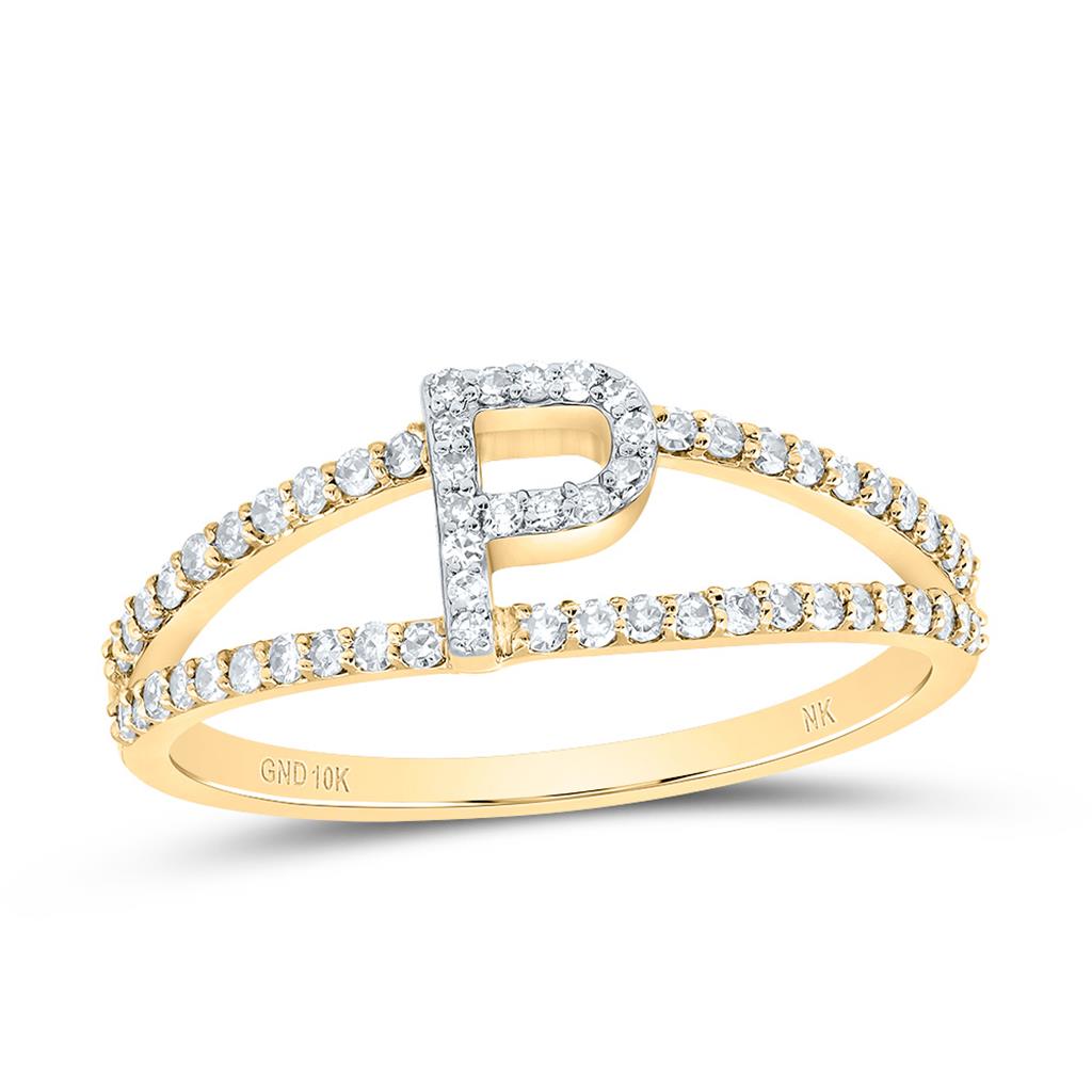 10K Yellow Gold Diamond Gift Initial Ladies Ring 1/5 to 1/4 Cttw